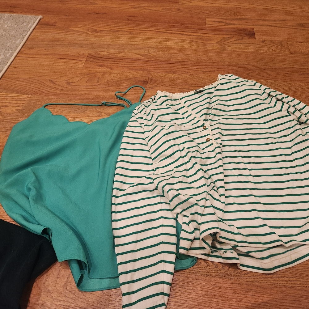 Striped Green and White Long Sleeve Top